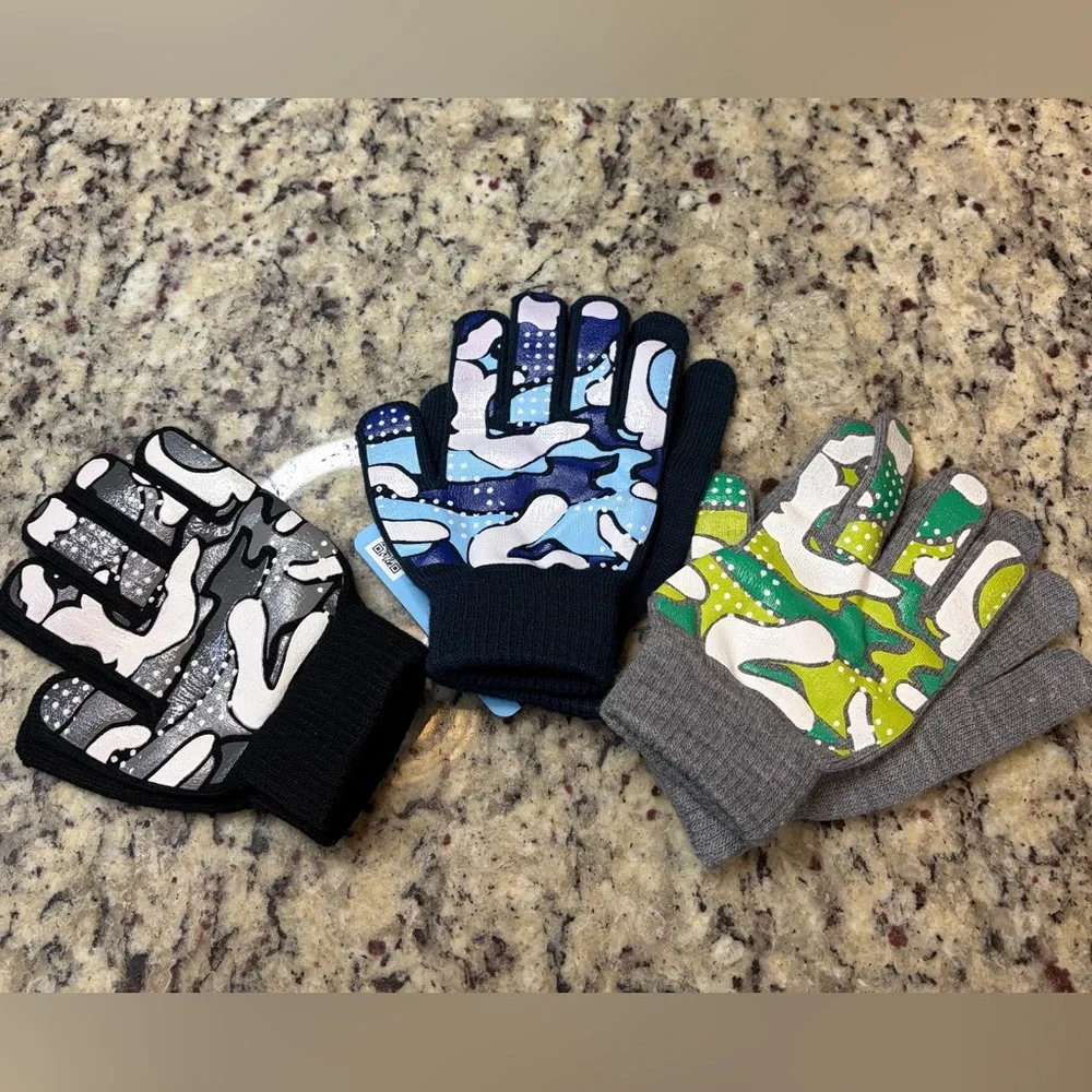 Kids' Camouflage Mittens - Black, Blue, Gray 3 Pack